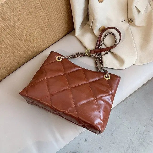 Oversized Shoulder Chain Bag Synthetic Leather Handbag - WAlMYe #