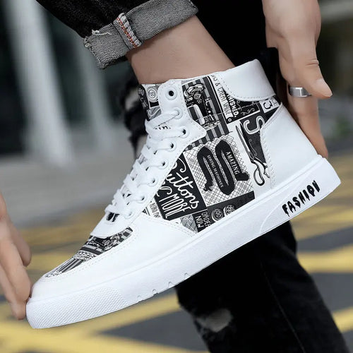 Personality Graffiti High Top Men's Shoes Casual Four Seasons - WAlMYe #