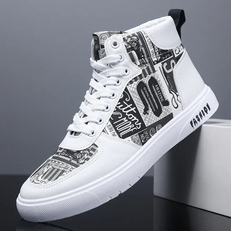 Personality Graffiti High Top Men's Shoes Casual Four Seasons - WAlMYe #