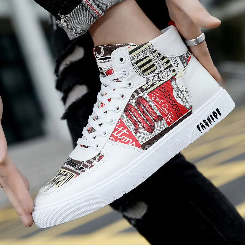 Personality Graffiti High Top Men's Shoes Casual Four Seasons - WAlMYe #