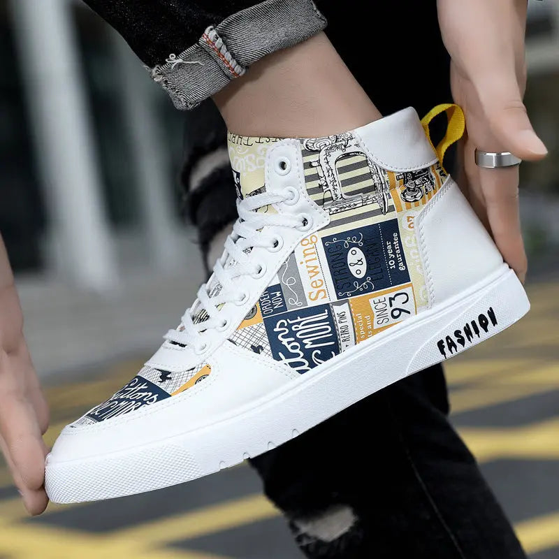Personality Graffiti High Top Men's Shoes Casual Four Seasons - WAlMYe #