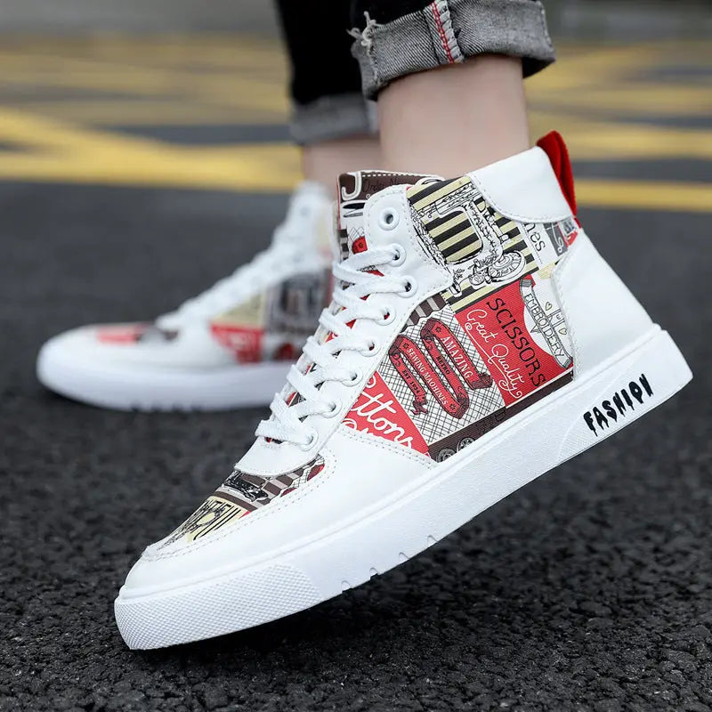 Personality Graffiti High Top Men's Shoes Casual Four Seasons - WAlMYe #