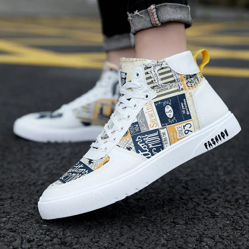 Personality Graffiti High Top Men's Shoes Casual Four Seasons - WAlMYe #