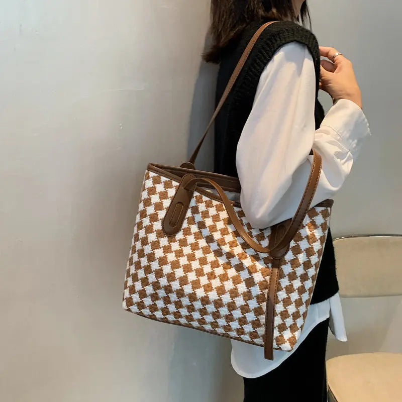 Plaid Single Shoulder Bag For Women With Large Capacity Tote - WAlMYe #