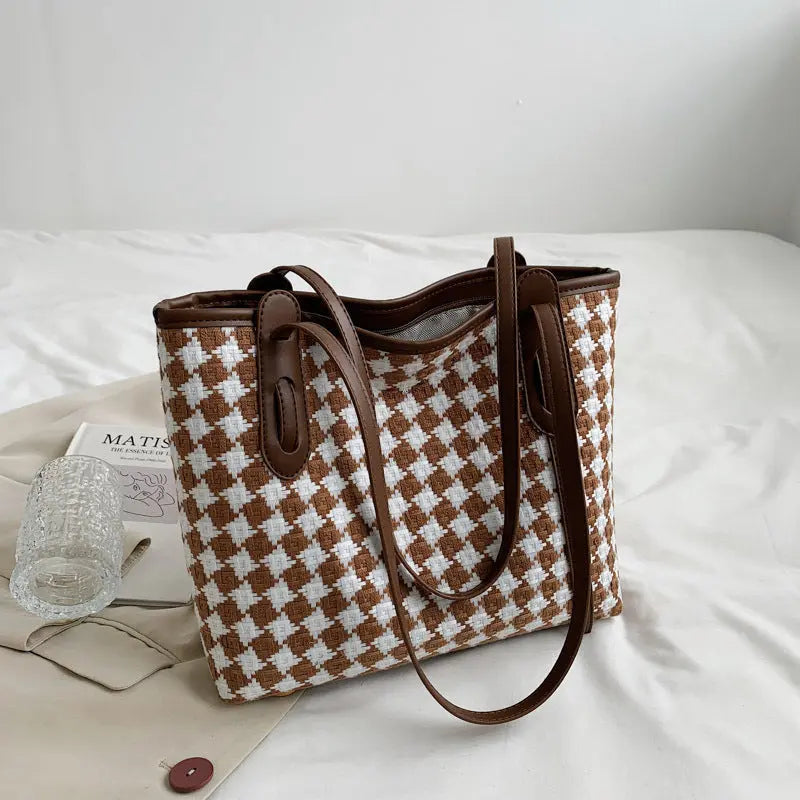 Plaid Single Shoulder Bag For Women With Large Capacity Tote - WAlMYe #