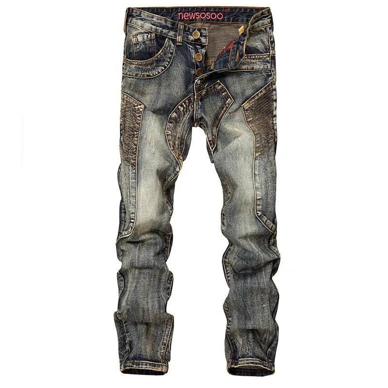 Retro Jeans Men's Stitching Beggars Old Patch Slim-fit Straight Trousers - WAlMYe #