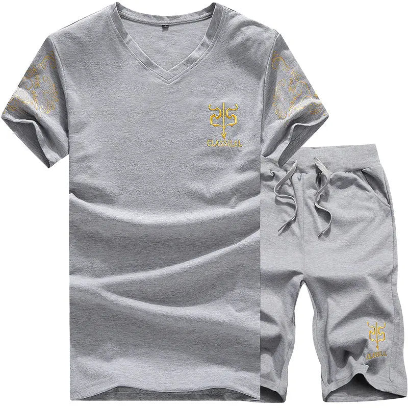 Round Neck Sports Suit Plus Size Men's Short Sleeve T-Shirt Two-Piece Suit - WAlMYe #