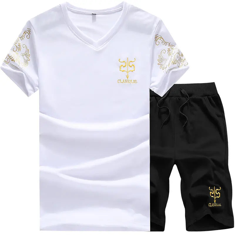 Round Neck Sports Suit Plus Size Men's Short Sleeve T-Shirt Two-Piece Suit - WAlMYe #