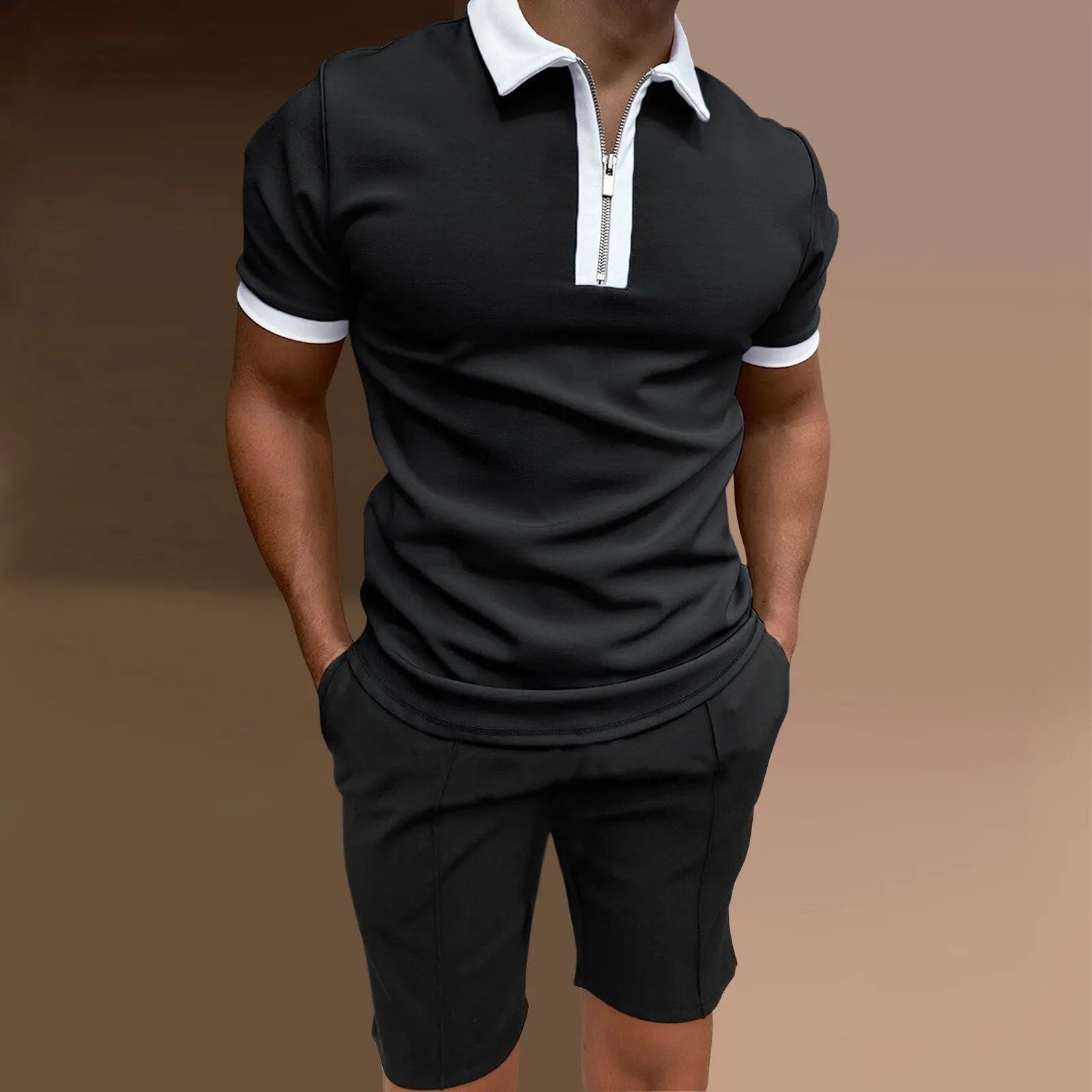 Short Sleeve Lapel Casual Solid Color Suit - WAlMYe #