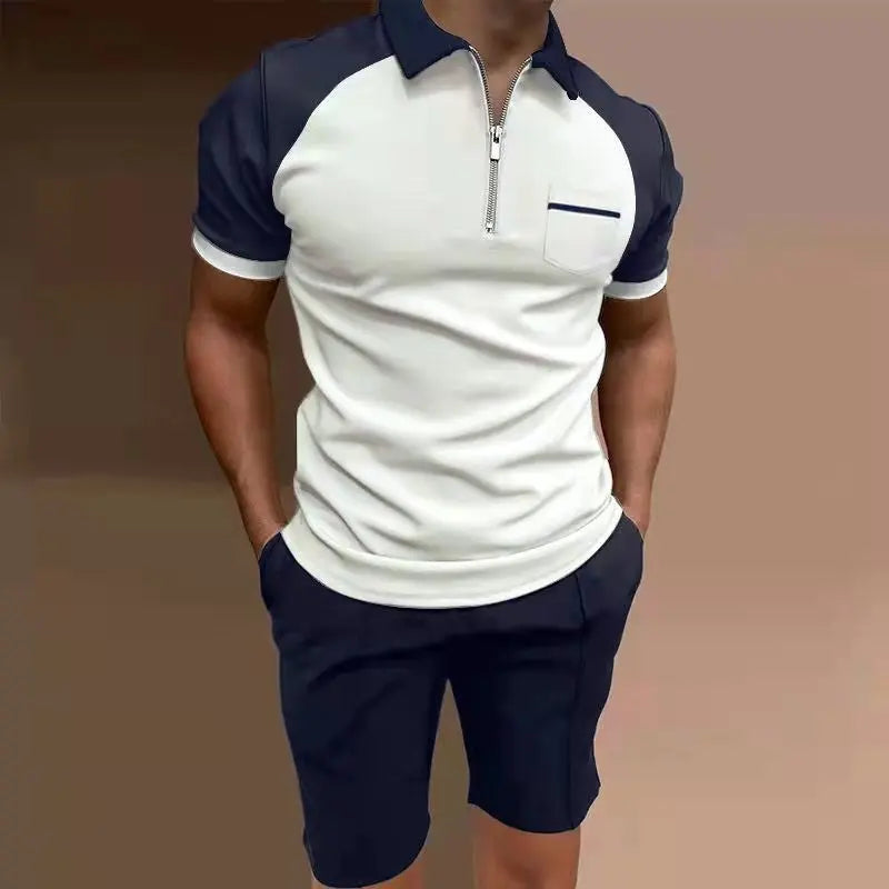 Short Sleeve Lapel Casual Solid Color Suit - WAlMYe #