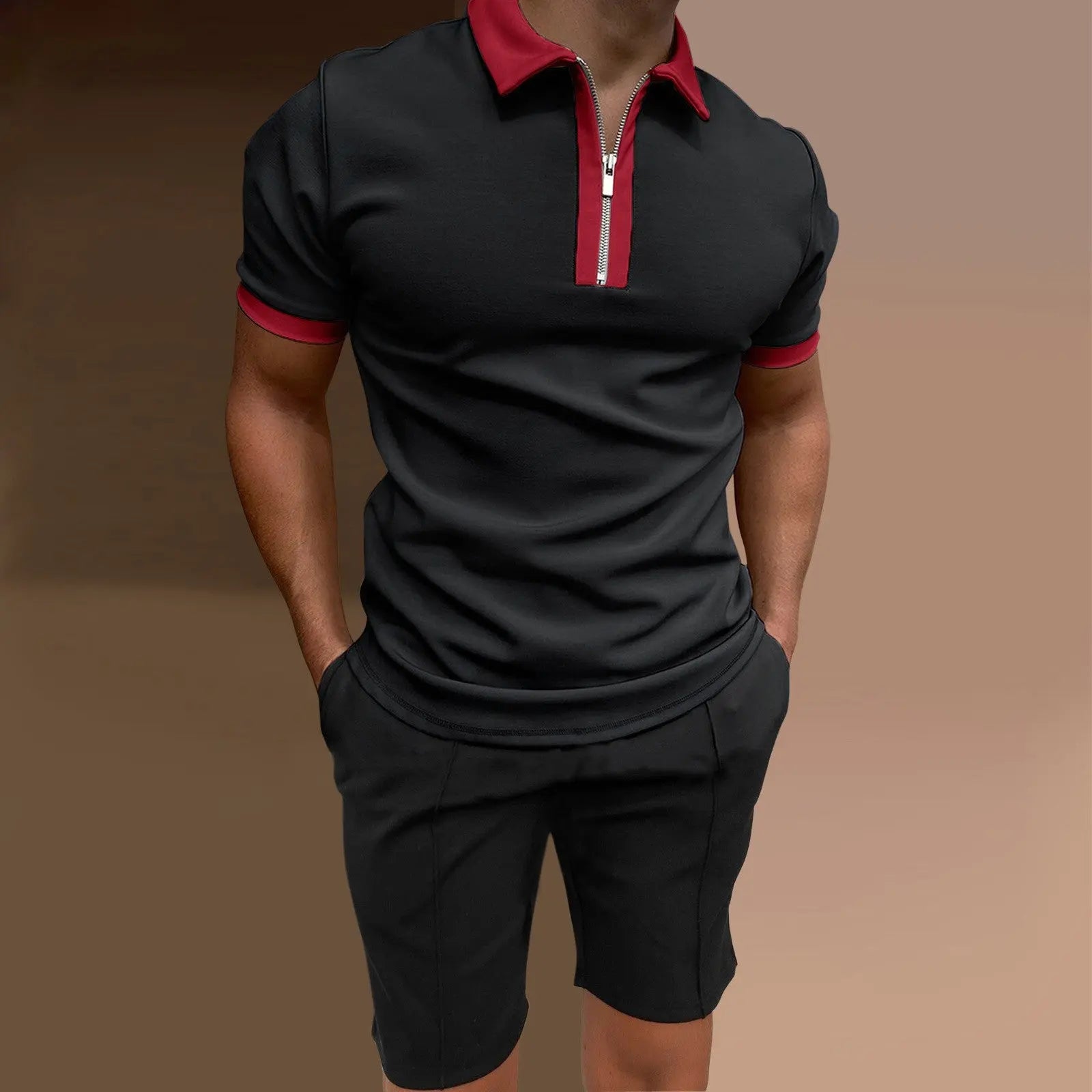 Short Sleeve Lapel Casual Solid Color Suit - WAlMYe #