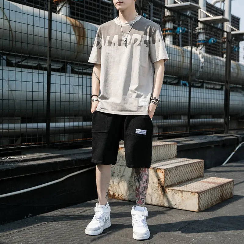 Short Sleeve T-Shirt Suit Men's New Fashion Summer A Set Of Casual And Handsome With Trendy Men's Clothes - WAlMYe #