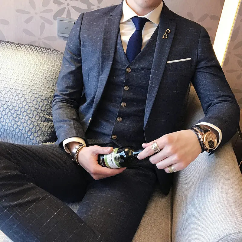 Slim men's single button three-piece suit - WAlMYe #
