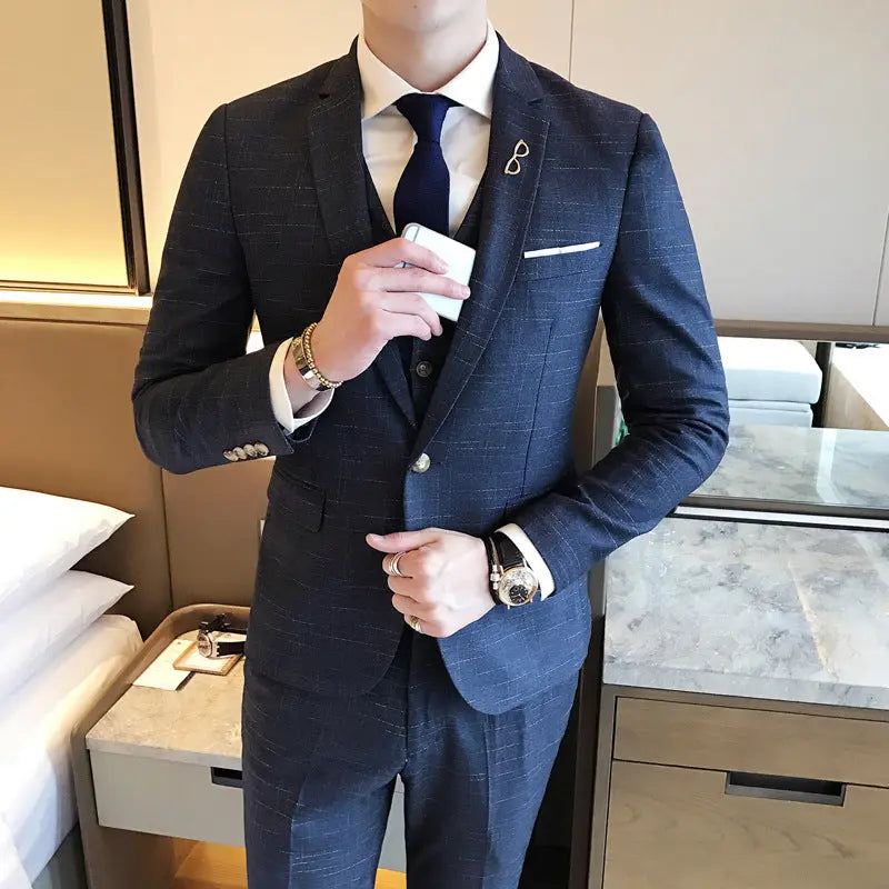 Slim men's single button three-piece suit - WAlMYe #
