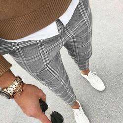 Solid Color Men's Plaid Casual Pants Trousers - WAlMYe #