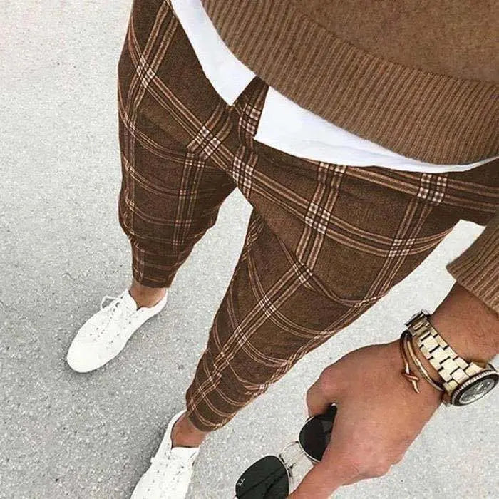 Solid Color Men's Plaid Casual Pants Trousers - WAlMYe #