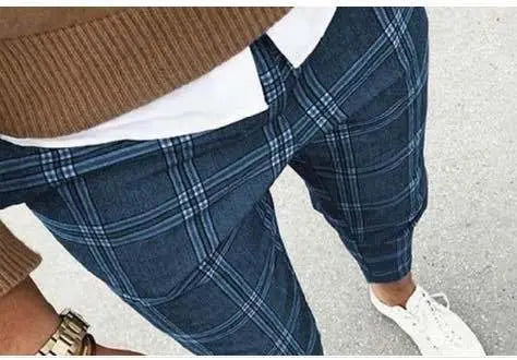 Solid Color Men's Plaid Casual Pants Trousers - WAlMYe #