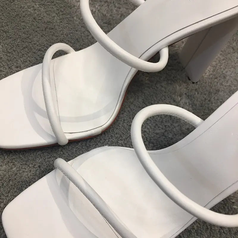 Square Toe Thick Heel Super High Heel Sandals White High Heels - WAlMYe #