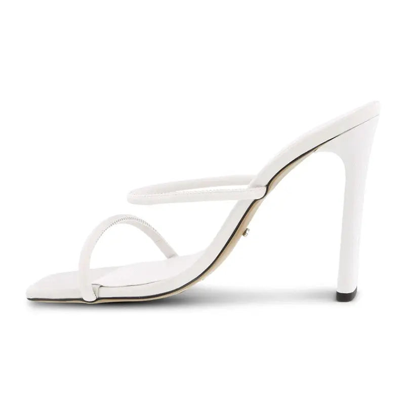 Square Toe Thick Heel Super High Heel Sandals White High Heels - WAlMYe #