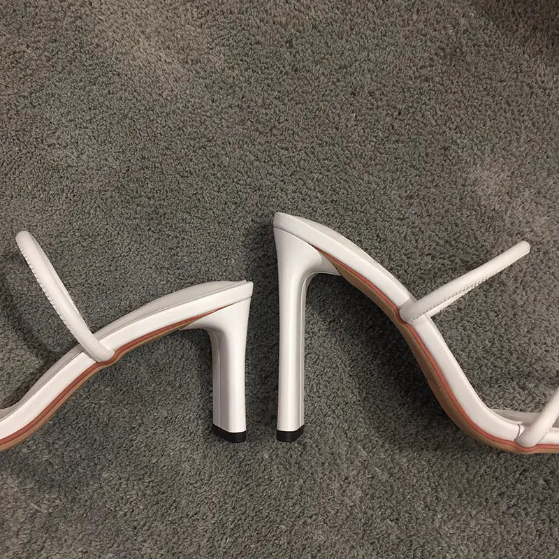 Square Toe Thick Heel Super High Heel Sandals White High Heels - WAlMYe #