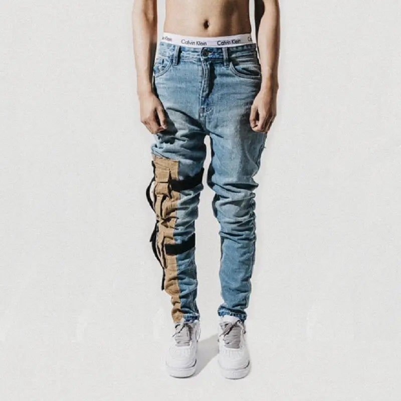 Stitching jeans men's bottom zipper jeans - WAlMYe #