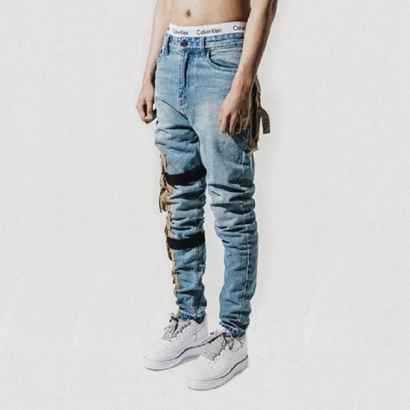 Stitching jeans men's bottom zipper jeans - WAlMYe #