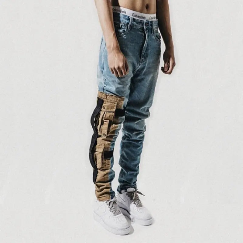 Stitching jeans men's bottom zipper jeans - WAlMYe #