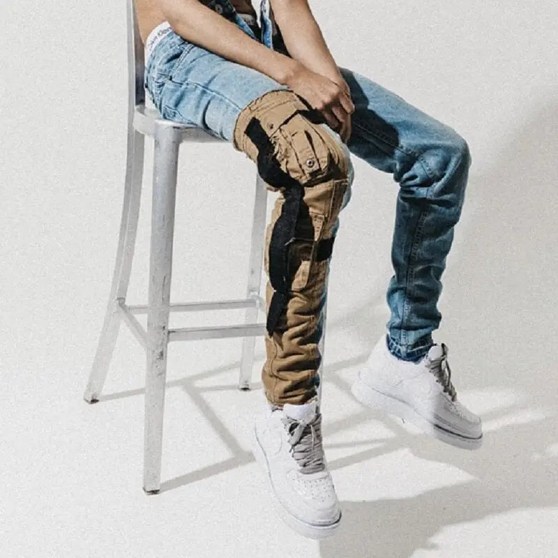 Stitching jeans men's bottom zipper jeans - WAlMYe #