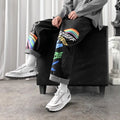 Straight Loose Graffiti Rainbow Print Capris - WAlMYe #