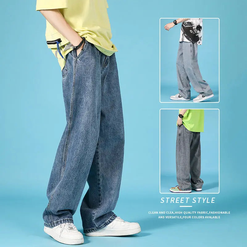 Straight Loose Jeans Men Casual Trousers Hip Hop Cargo Denim Pants With Zipper - WAlMYe #