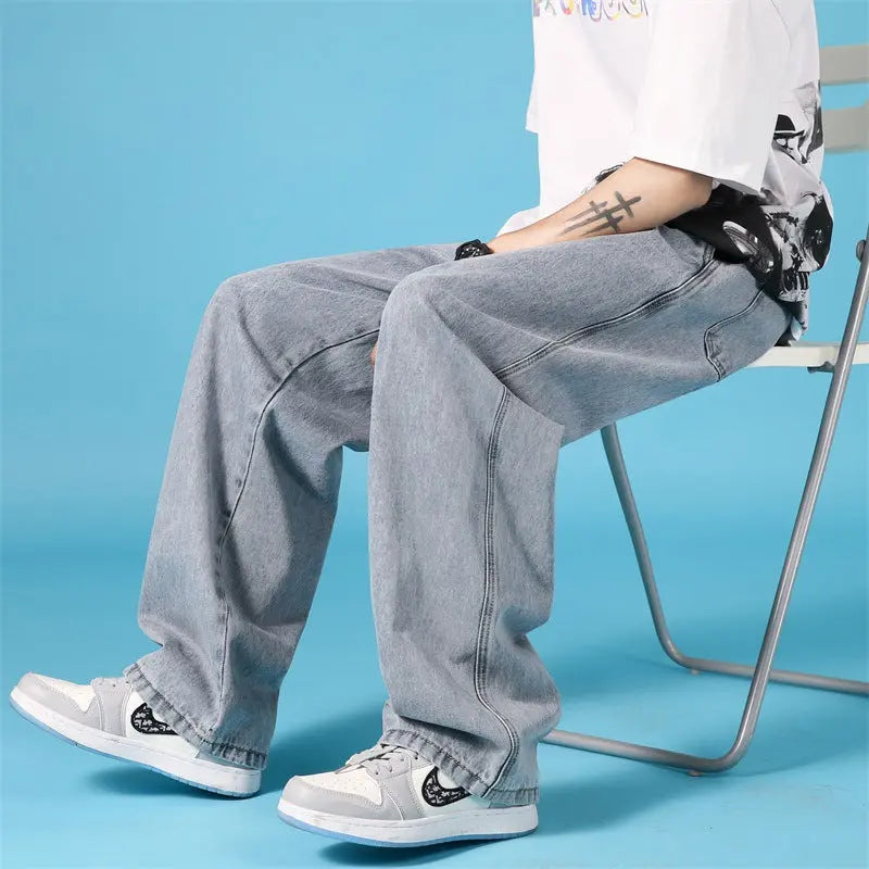 Straight Loose Jeans Men Casual Trousers Hip Hop Cargo Denim Pants With Zipper - WAlMYe #