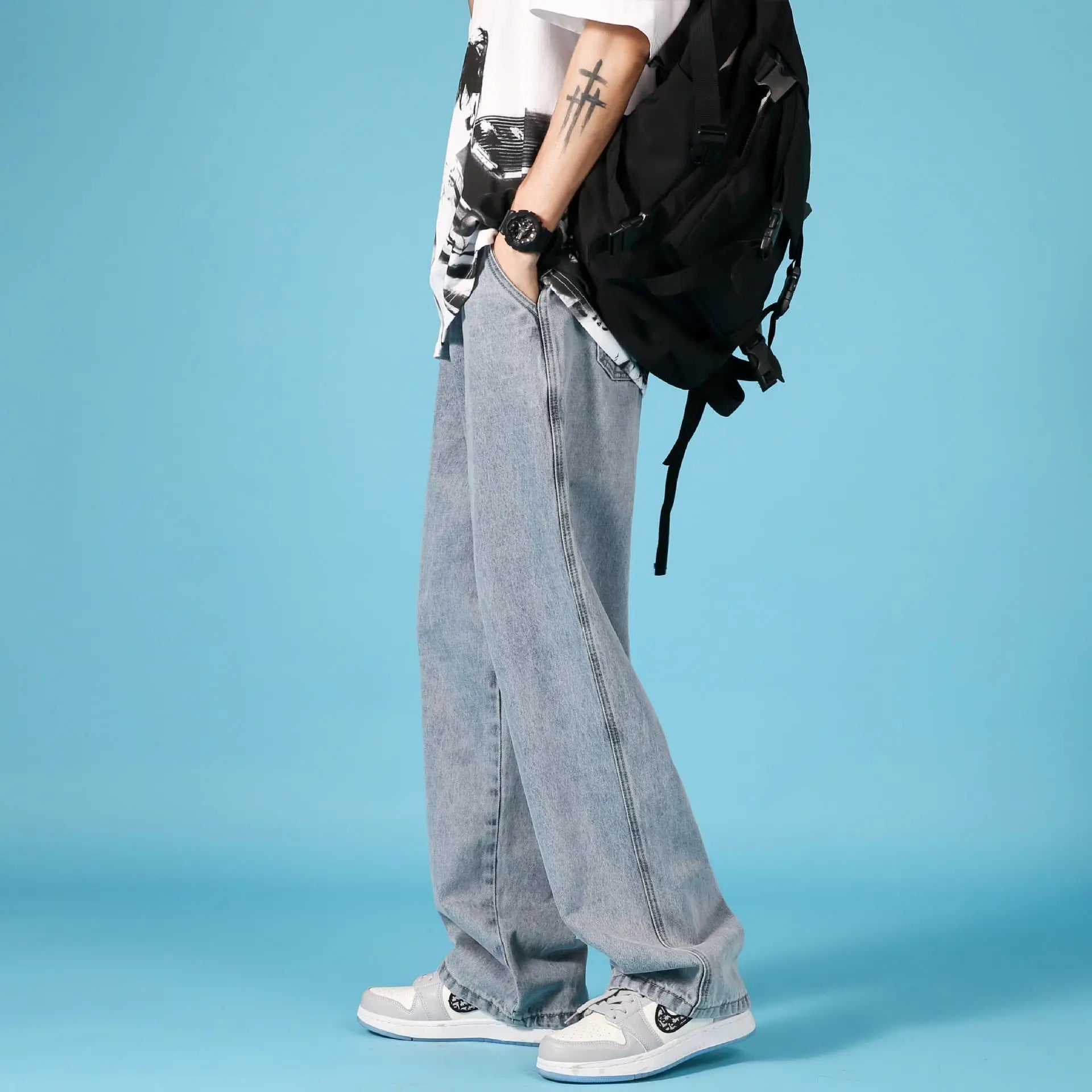 Straight Loose Jeans Men Casual Trousers Hip Hop Cargo Denim Pants With Zipper - WAlMYe #