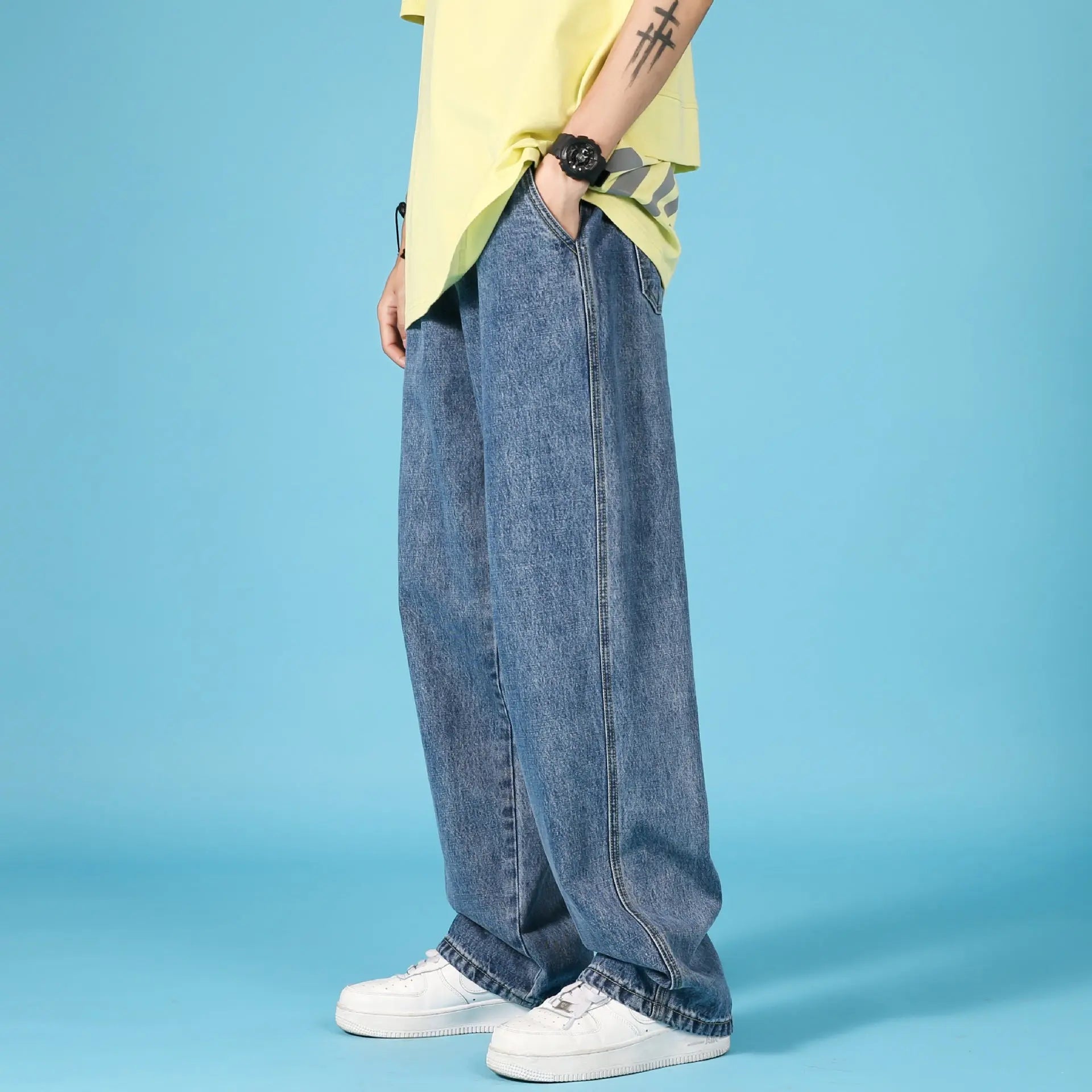 Straight Loose Jeans Men Casual Trousers Hip Hop Cargo Denim Pants With Zipper - WAlMYe #