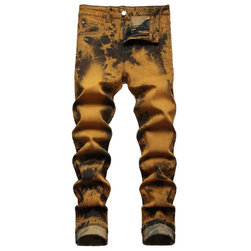 Stretch Tie Bleached Gold Denim Trousers - WAlMYe #