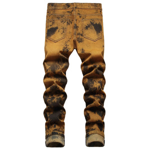 Stretch Tie Bleached Gold Denim Trousers - WAlMYe #