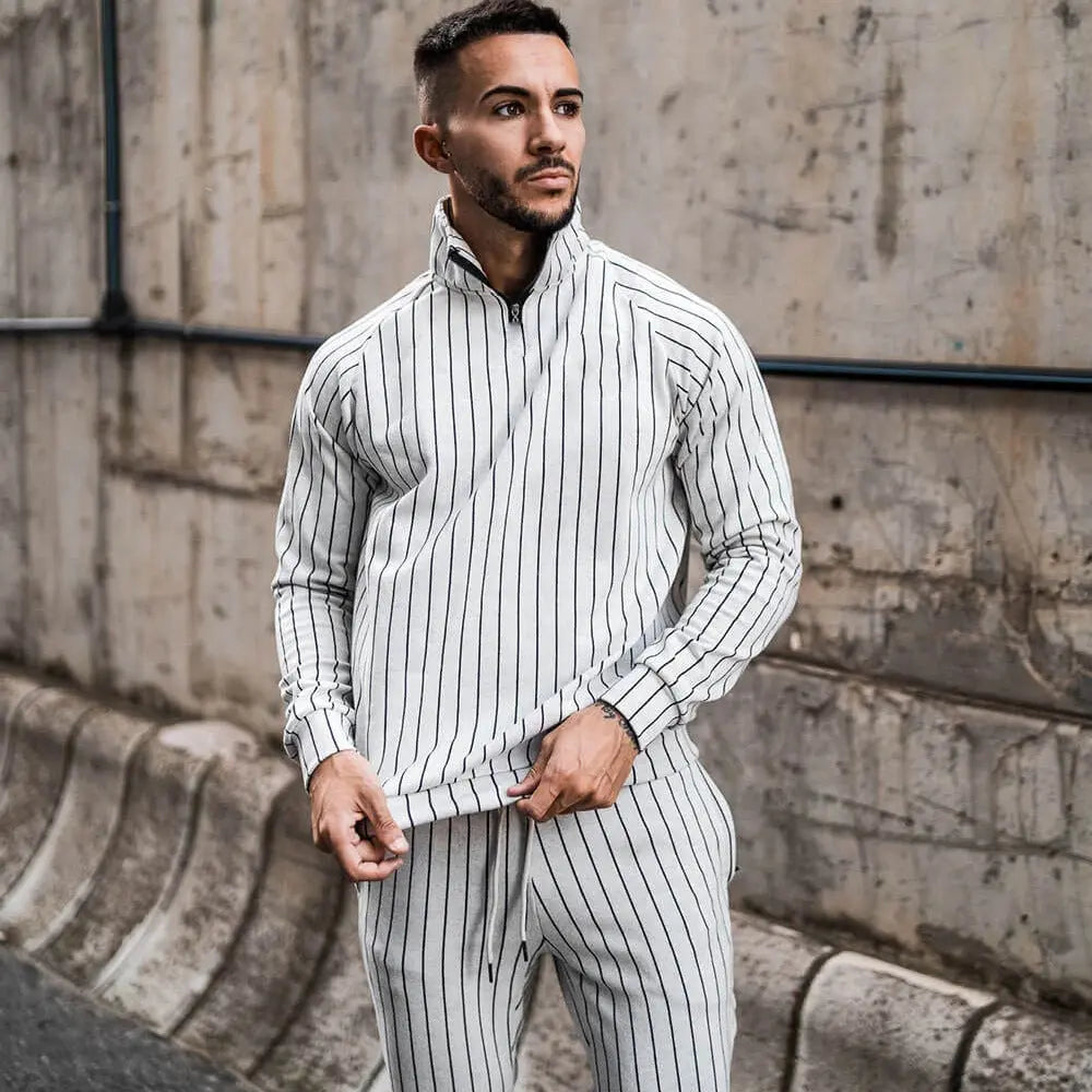 Striped Leisure Sports Running Two-Piece Suit - WAlMYe #