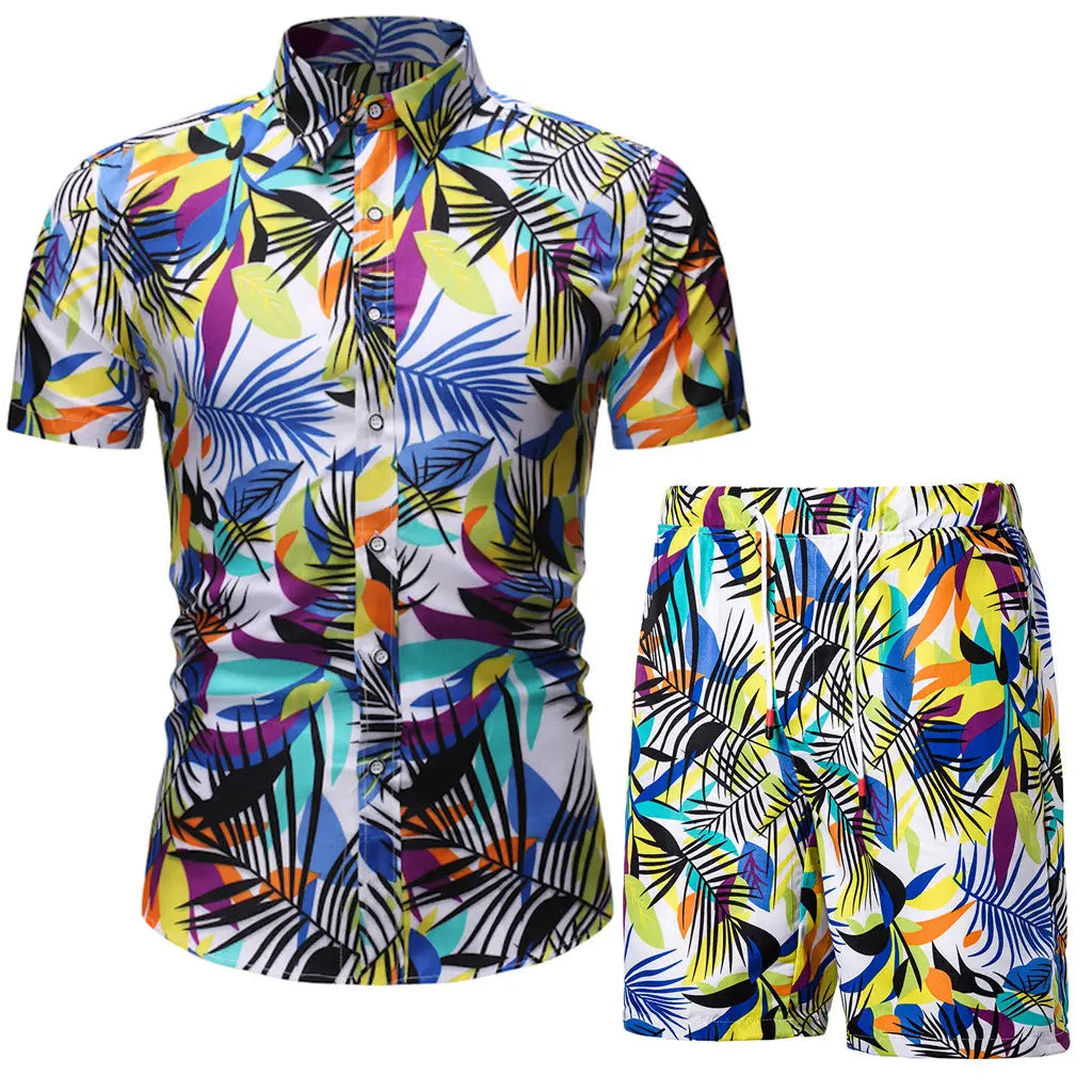 Summer Men's Casual Suit Korean Style Slim Short-Sleeved Shirt Men's Beachwear - WAlMYe #