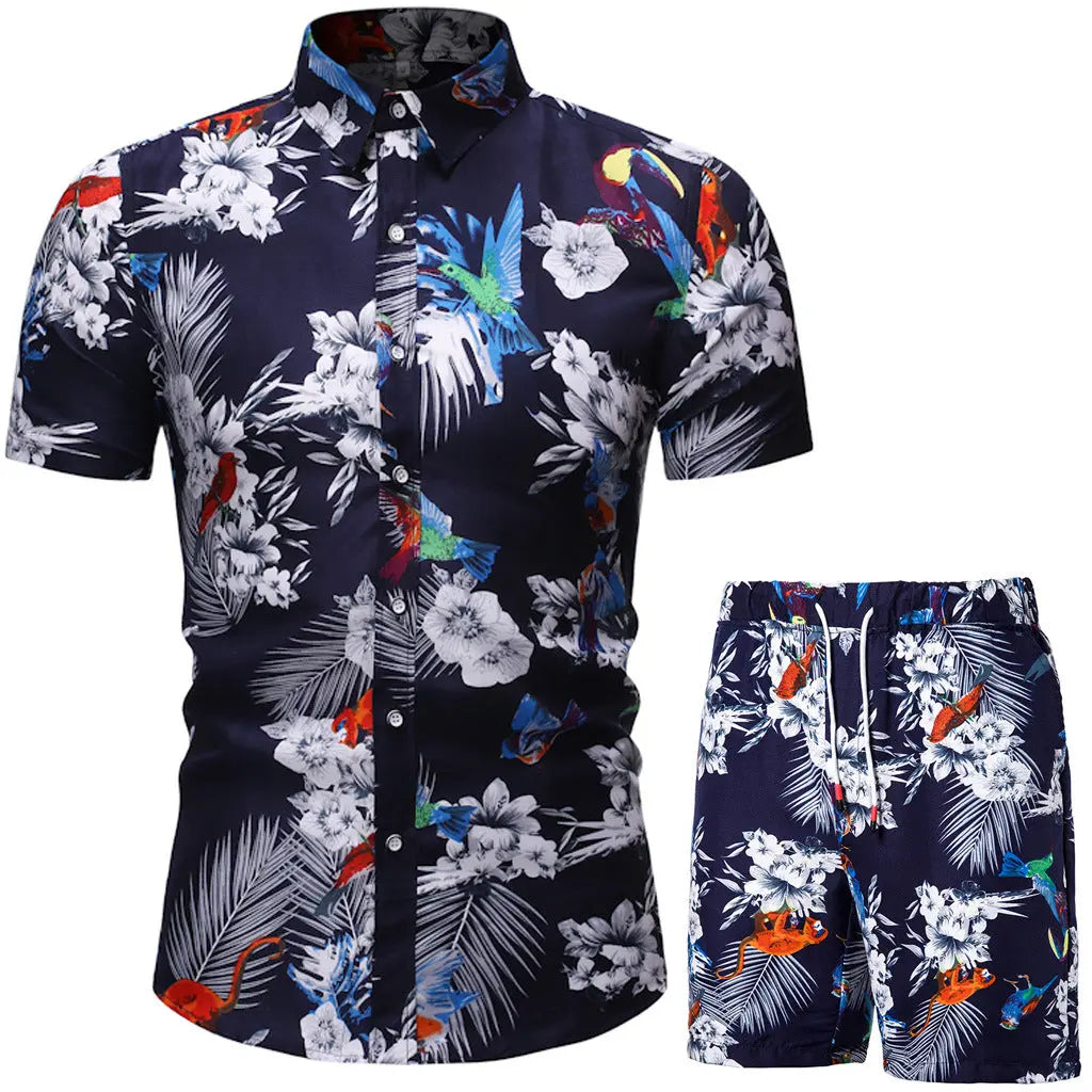 Summer Men's Casual Suit Korean Style Slim Short-Sleeved Shirt Men's Beachwear - WAlMYe #