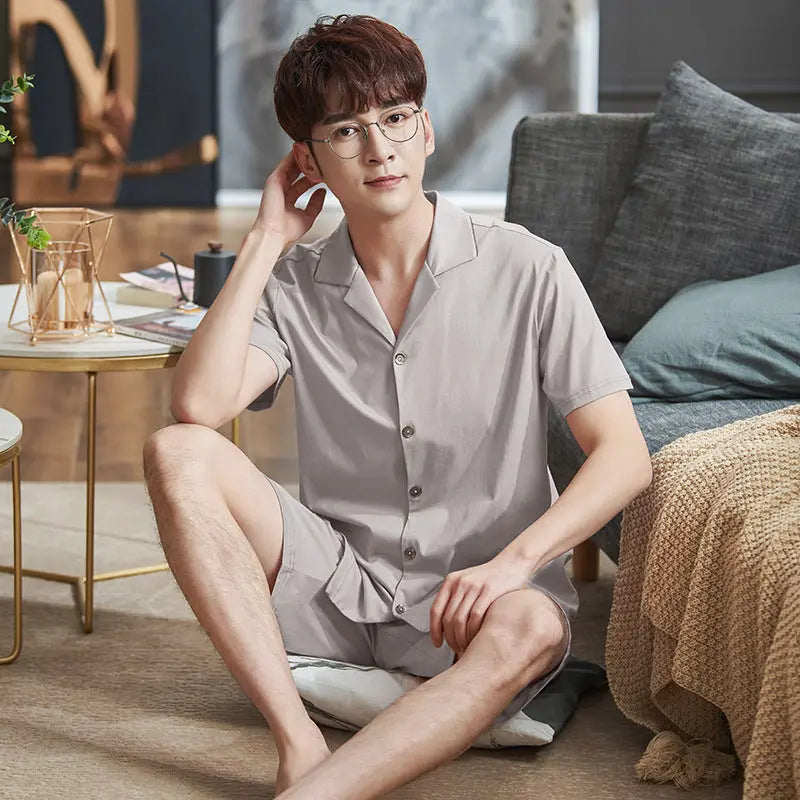Summer Pajamas Men's Short-Sleeved Shorts Thin Cotton Suit - WAlMYe #