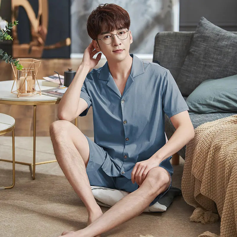 Summer Pajamas Men's Short-Sleeved Shorts Thin Cotton Suit - WAlMYe #
