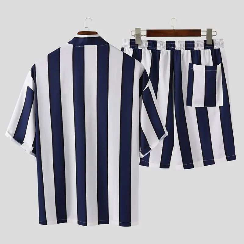 Summer Short Men's Striped Beach Pajamas Suit - WAlMYe #
