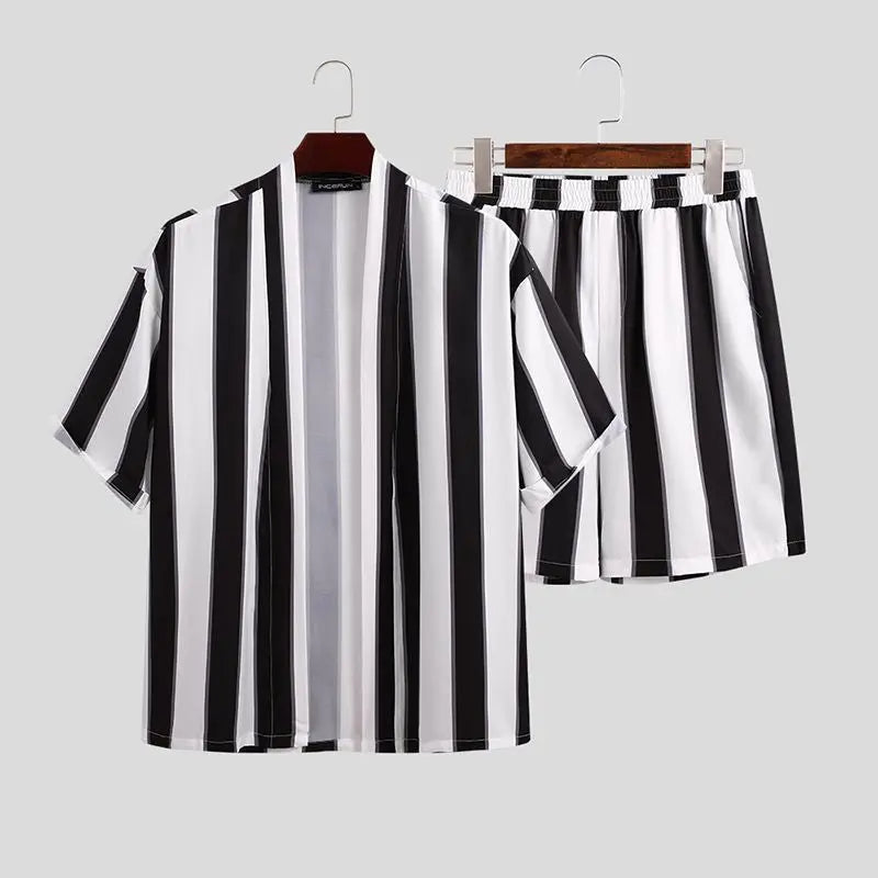 Summer Short Men's Striped Beach Pajamas Suit - WAlMYe #