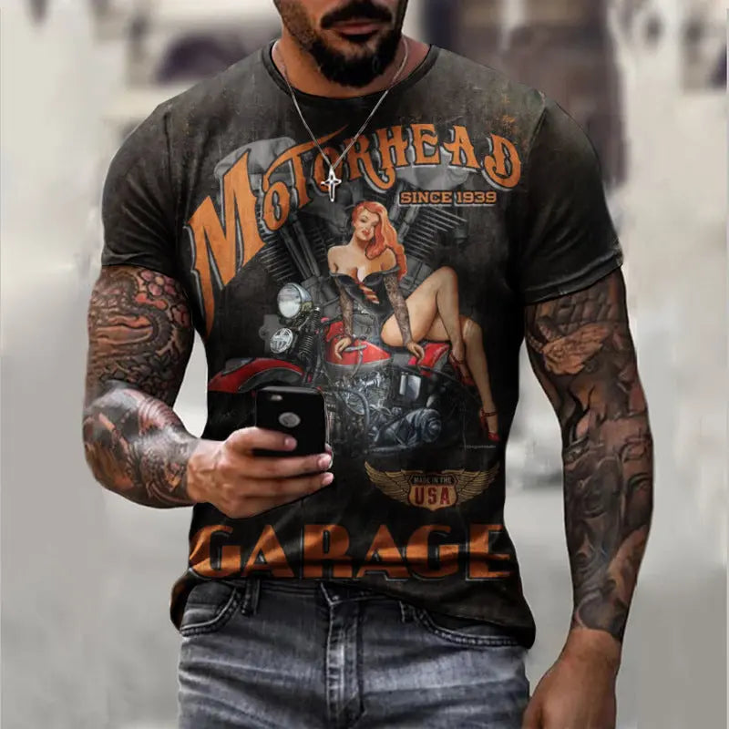 Summer Short Sleeve T-Shirt Casual 3D Motorcycle Printing Loose Pullover Men's Shirt - WAlMYe #