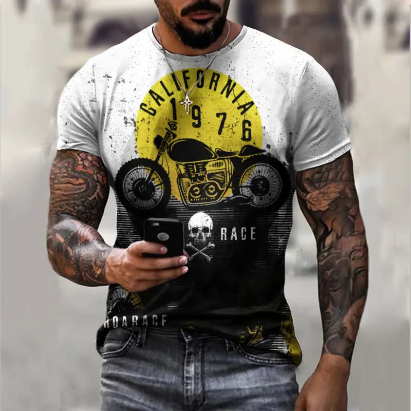 Summer Short Sleeve T-Shirt Casual 3D Motorcycle Printing Loose Pullover Men's Shirt - WAlMYe #