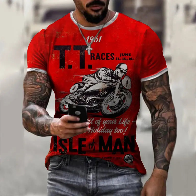 Summer Short Sleeve T-Shirt Casual 3D Motorcycle Printing Loose Pullover Men's Shirt - WAlMYe #