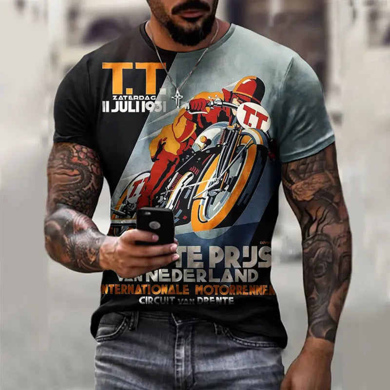 Summer Short Sleeve T-Shirt Casual 3D Motorcycle Printing Loose Pullover Men's Shirt - WAlMYe #