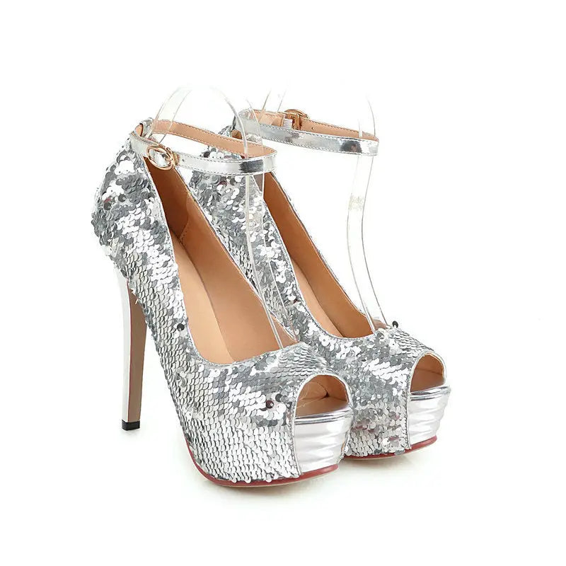 Super high heel sequined high heels - WAlMYe #