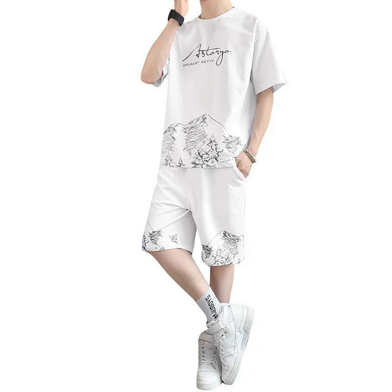 Trendy All-match Handsome Men's Ice Silk Short-sleeved Shorts - WAlMYe #