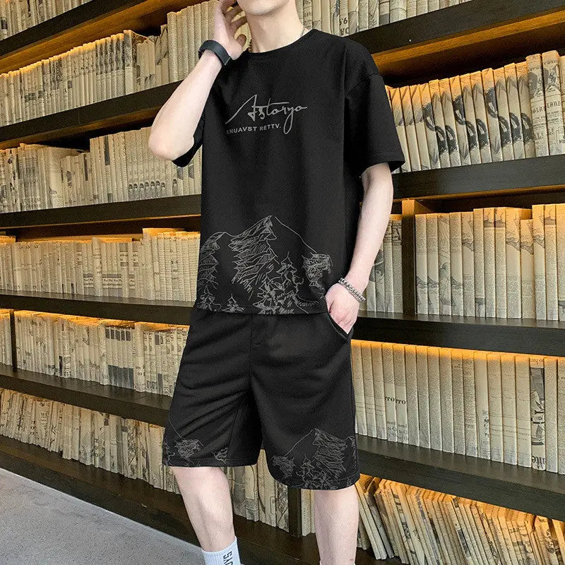 Trendy All-match Handsome Men's Ice Silk Short-sleeved Shorts - WAlMYe #