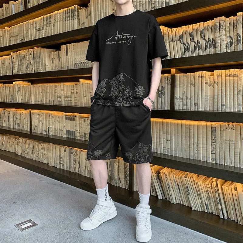 Trendy All-match Handsome Men's Ice Silk Short-sleeved Shorts - WAlMYe #